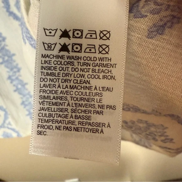 NWT Lucky Brand Boho Blue and White Floral Cotton Button Down Peasant Top Large - Picture 8 of 8